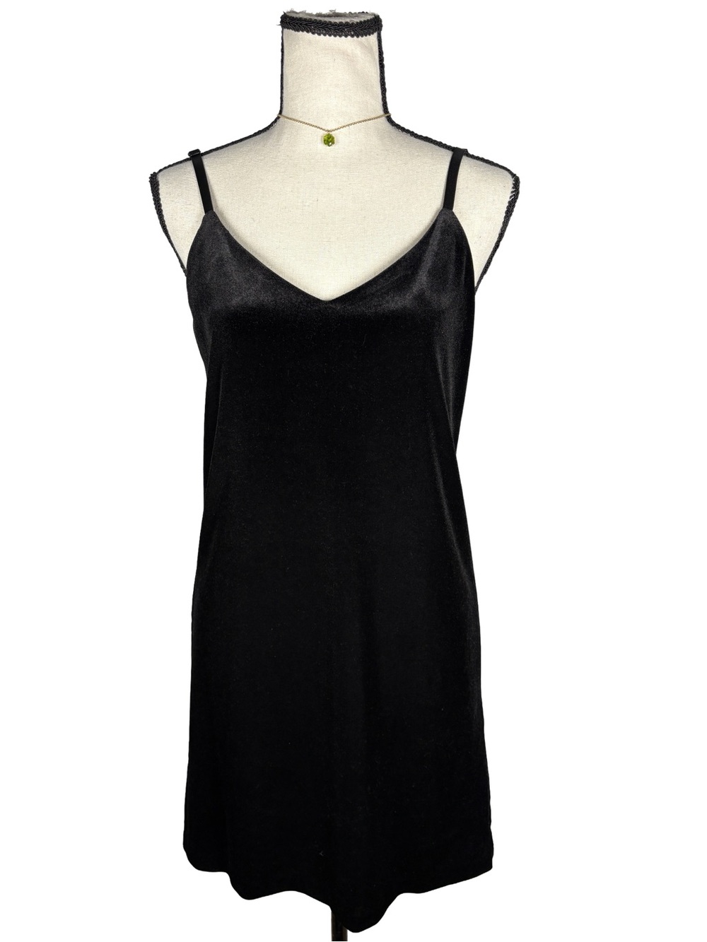 Design Lab Lord & Taylor Black Velvet Mini Slip Dress Made in USA S